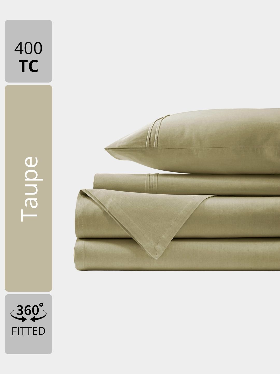 

Aurave Taupe Plain Cotton Satin 400 TC Fitted Queen Bedsheet Set 1.52 m x 1.98 m