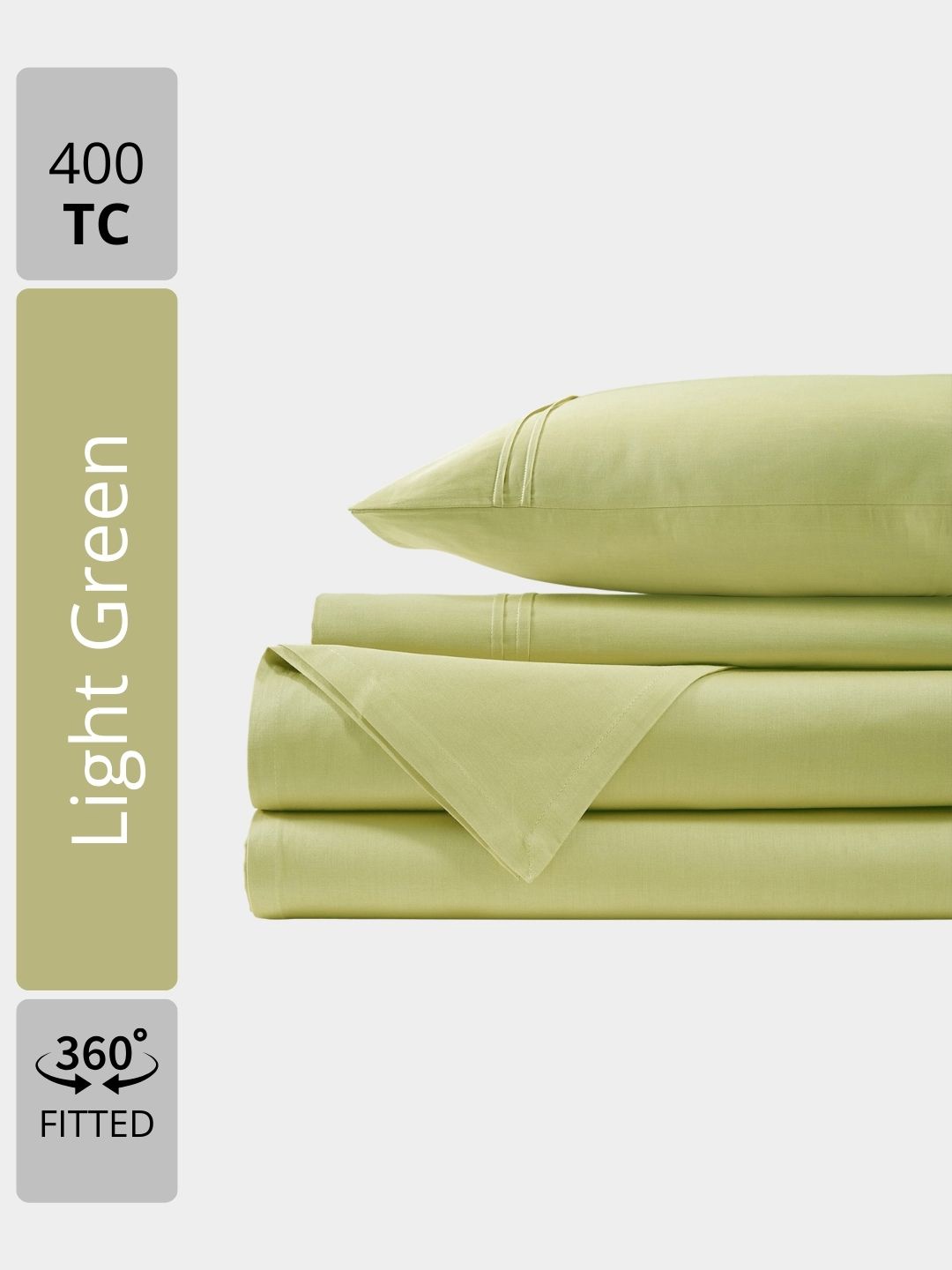 

Aurave Light Green Plain Cotton Satin 400 TC Fitted King Bedsheet Set 1.83m x 1.98m