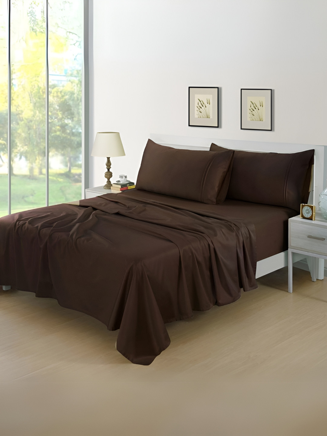 

Aurave Rossini Coffee Brown Plain 400 TC Cotton Satin Queen Bedsheet 2.28 m x 2.74 m