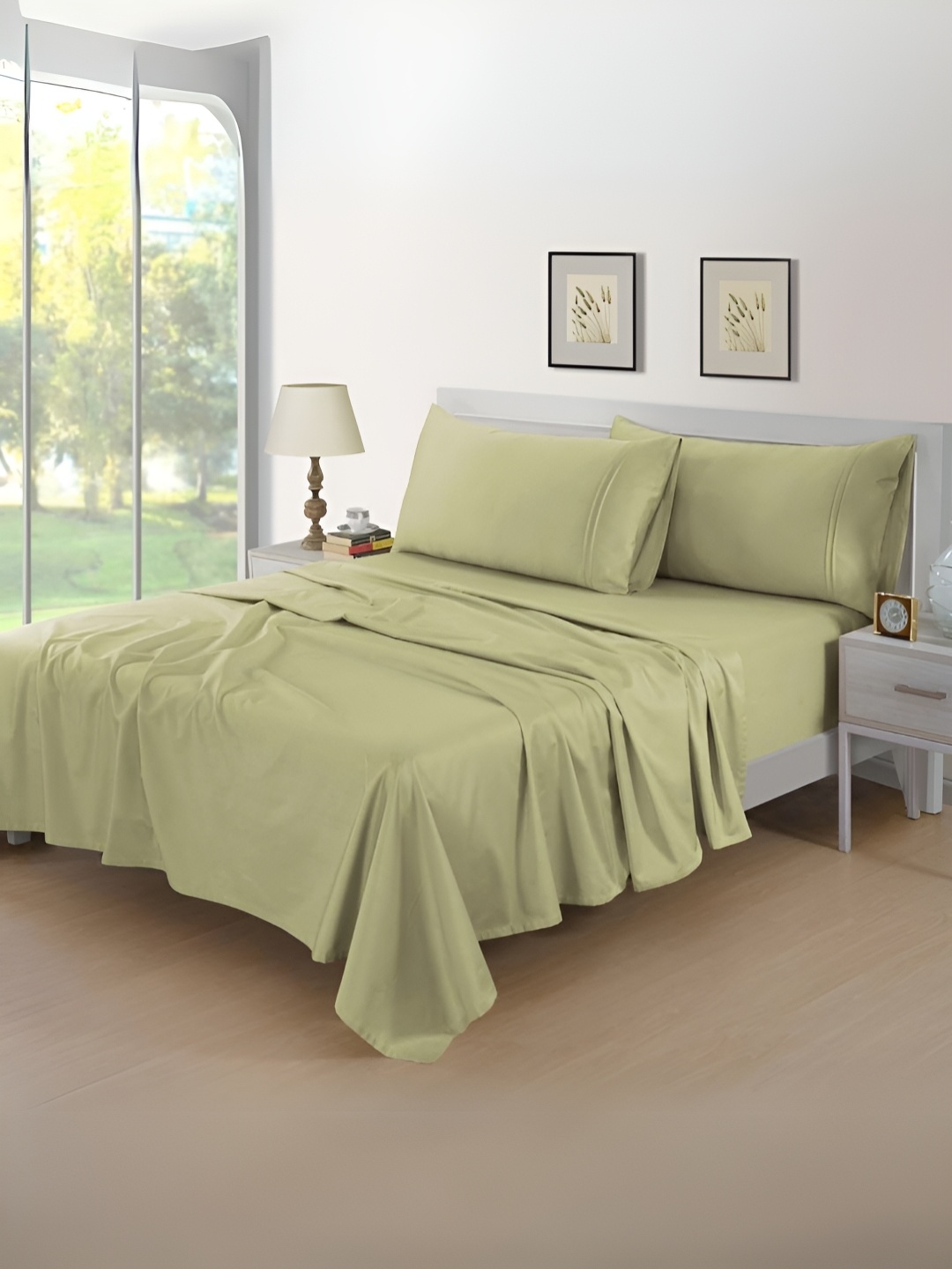 

Aurave Light Green Plain 400 TC Cotton Satin Flat Queen Bedsheet 2.28 m x 2.74 m