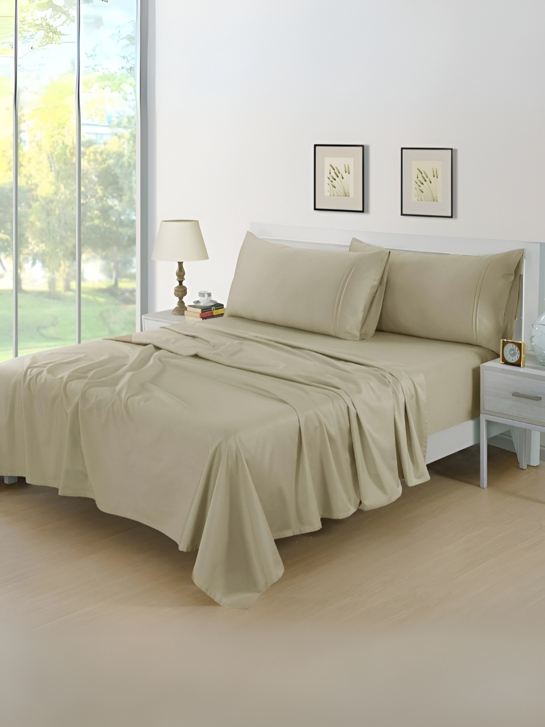 

Aurave Rossini Khaki Plain 400 TC Cotton Satin Flat Queen Bedsheet 2.28 m x 2.74 m