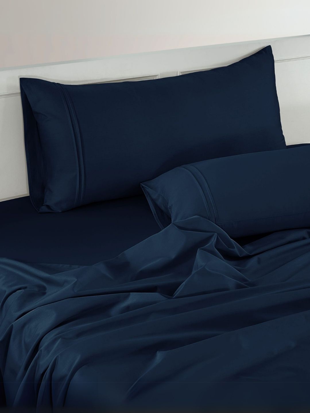 

Aurave Navy Blue Plain 400 TC Cotton Satin Flat King Bedsheet 2.74 m x 2.74 m