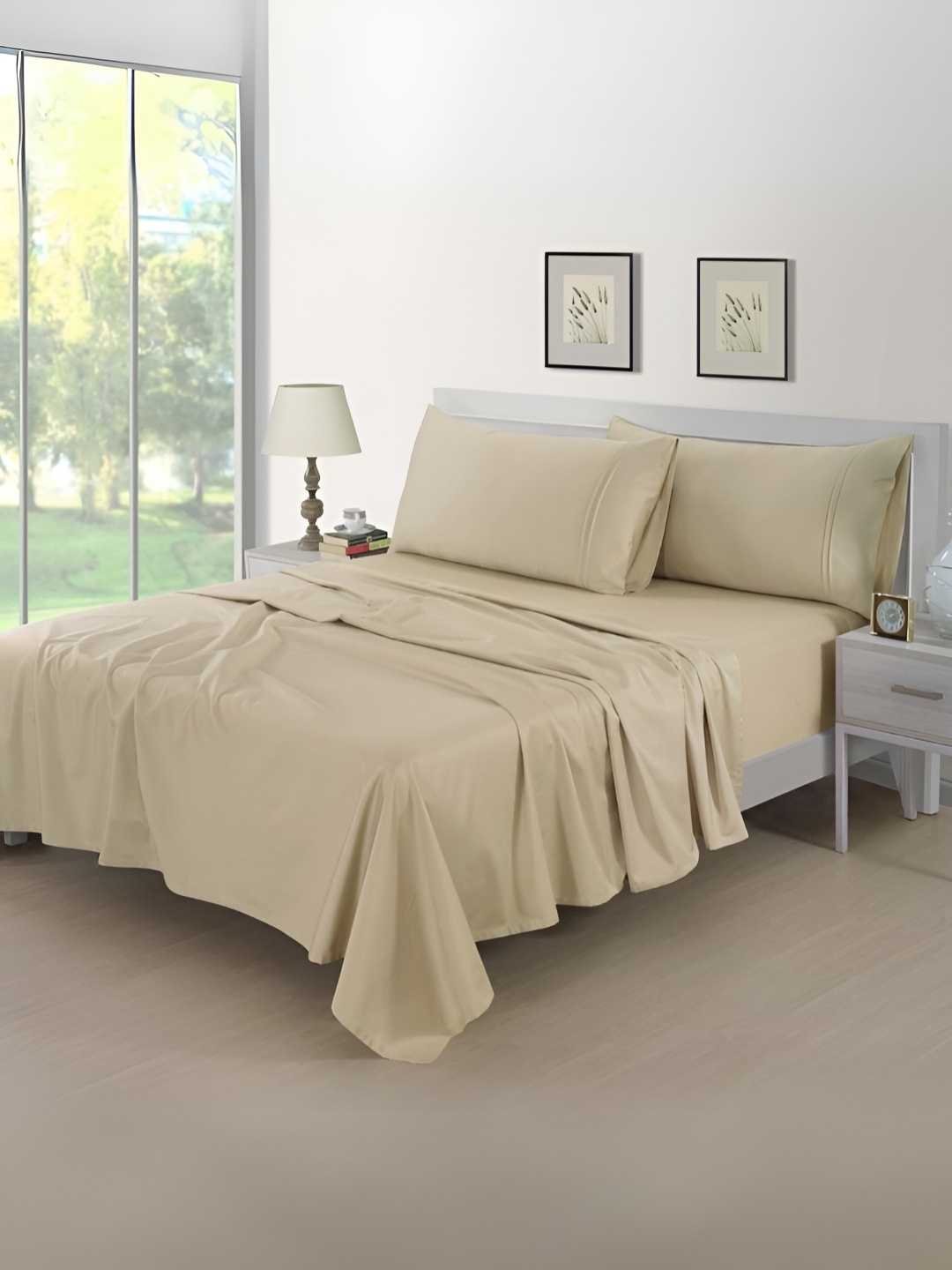 

Aurave Taupe Plain 400 TC Cotton Satin Flat Queen Bedsheet 2.28 m x 2.74 m