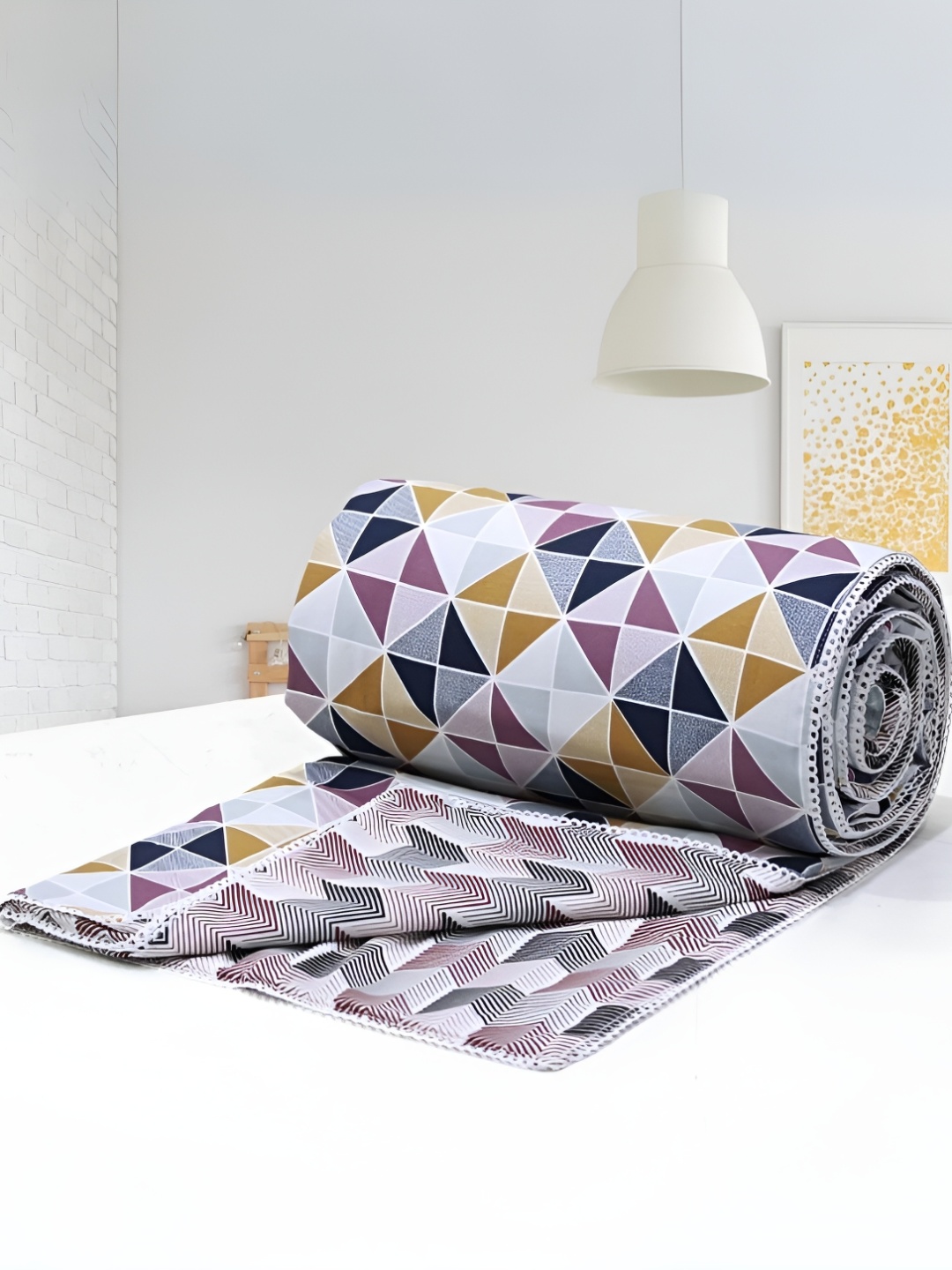 

Aurave Pink & Yellow Geometric Cotton AC Room 150 GSM Single Bed Dohar