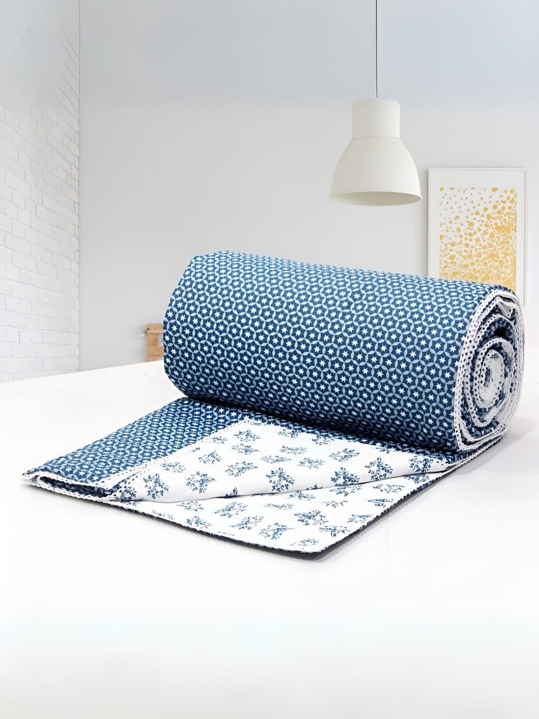 

Aurave Blue & White Floral Cotton AC Room 150 GSM Single Bed Dohar