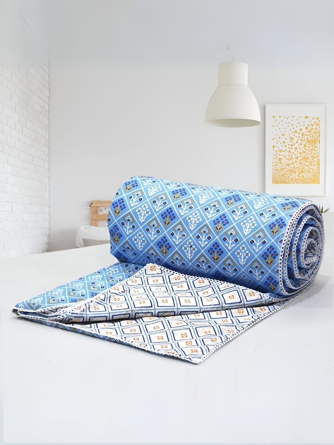 

Aurave Blue & White Geometric AC Room 150 GSM Single Bed Dohar