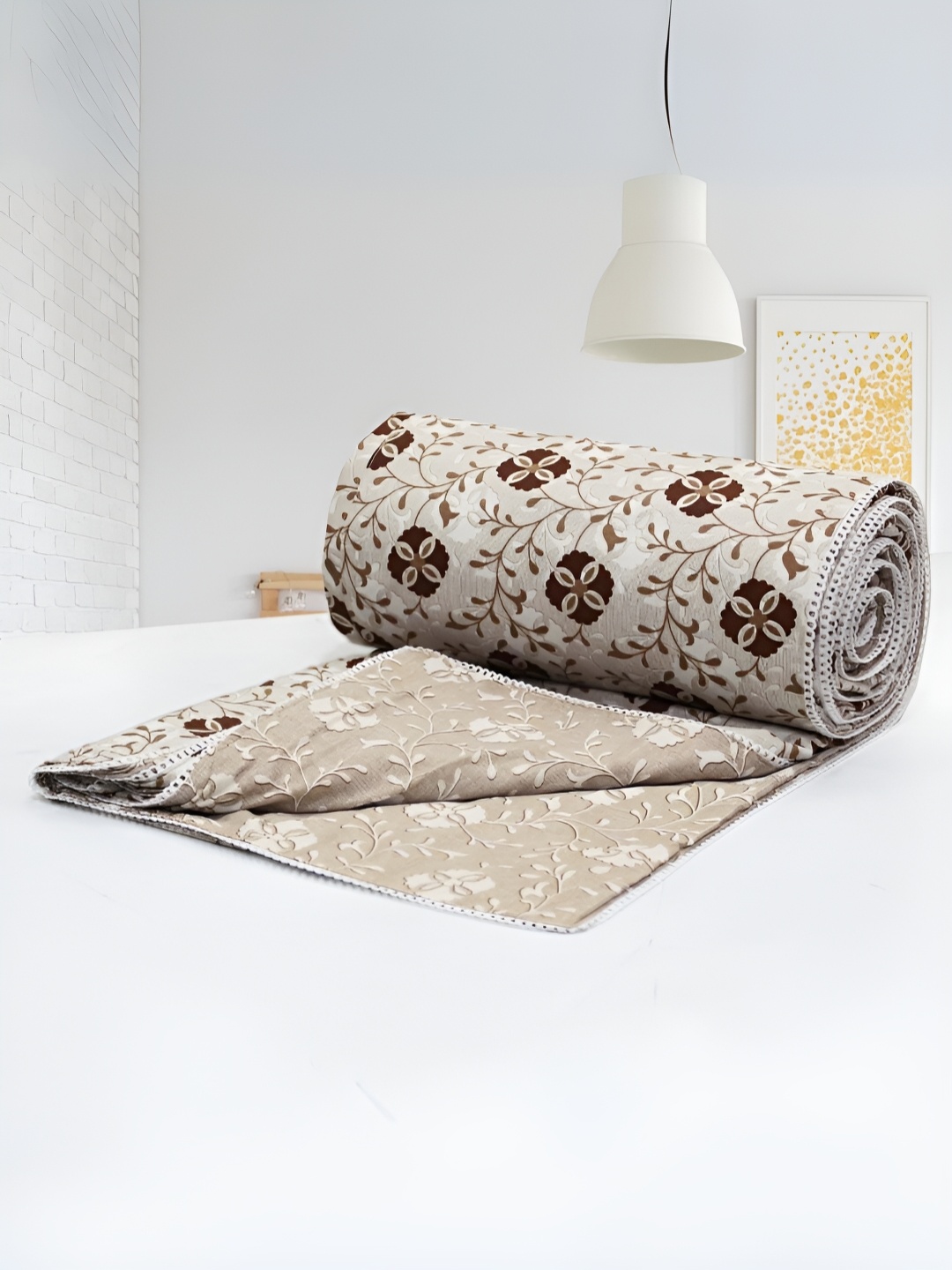 

Aurave Brown & White Floral Cotton AC Room 150 GSM Double Bed Dohar