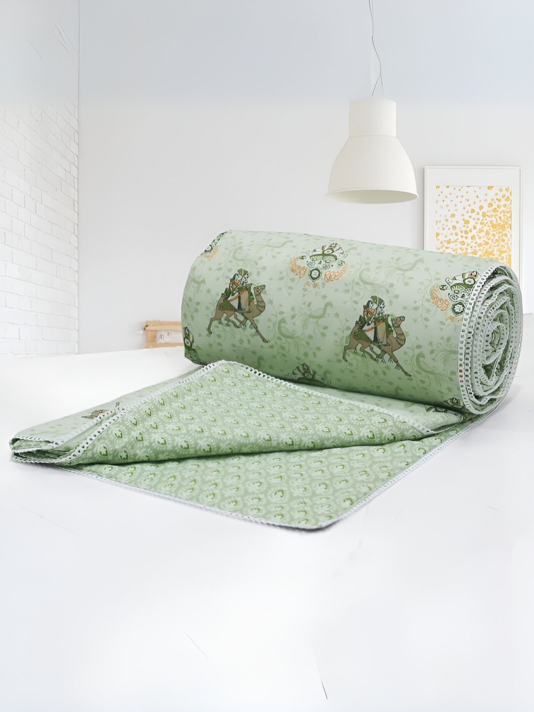 

Aurave Green & Brown Floral AC Room 150 GSM Single Bed Dohar