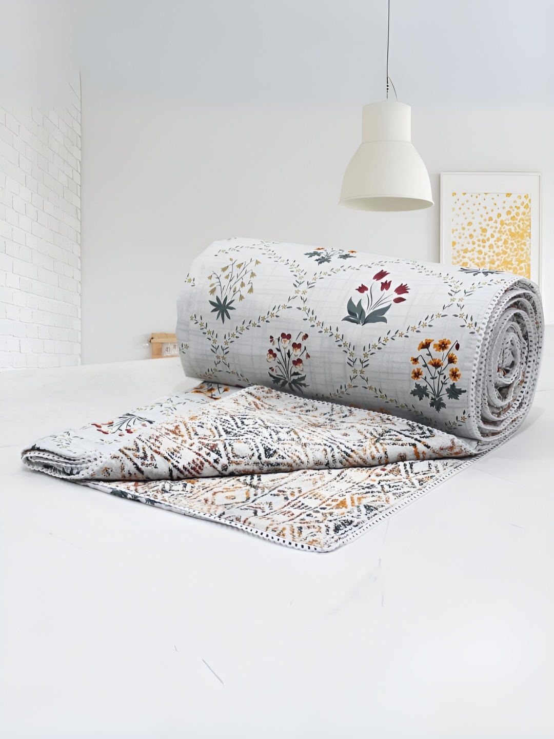 

Aurave Iris Grey & Orange Floral Cotton AC Room 150 GSM Reversible Double Bed Dohar