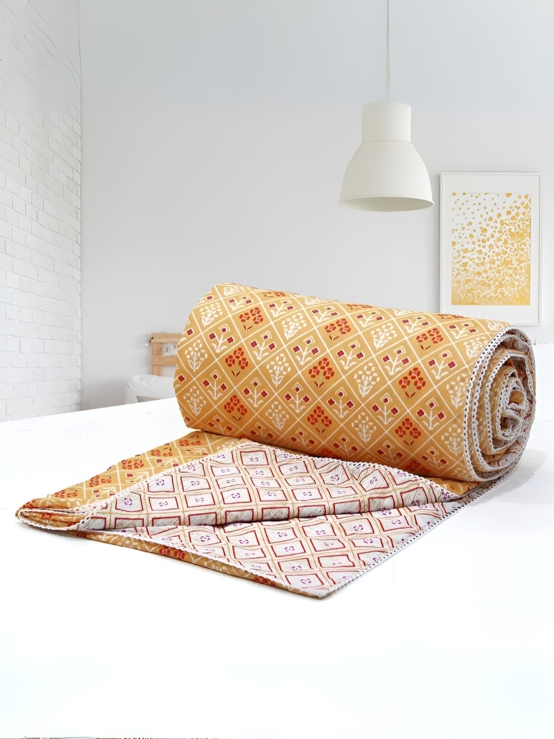 

Aurave Orange & White Geometric AC Room 150 GSM Double Bed Dohar
