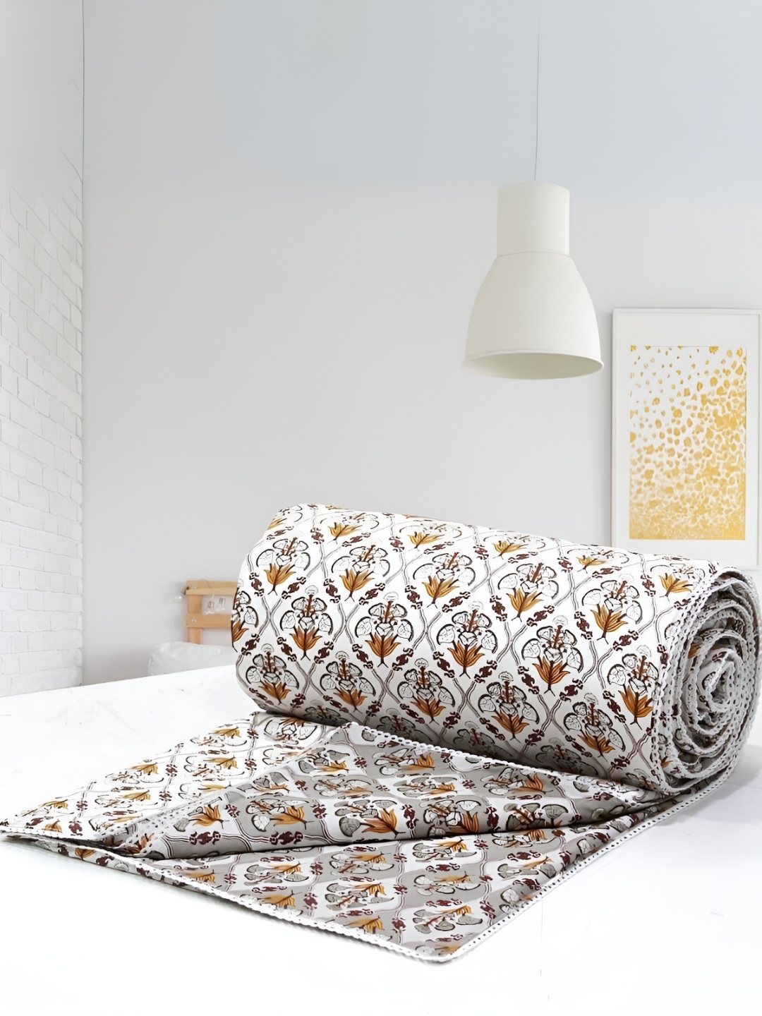 

Aurave Grey & Orange Floral Cotton AC Room 150 GSM Single Bed Dohar