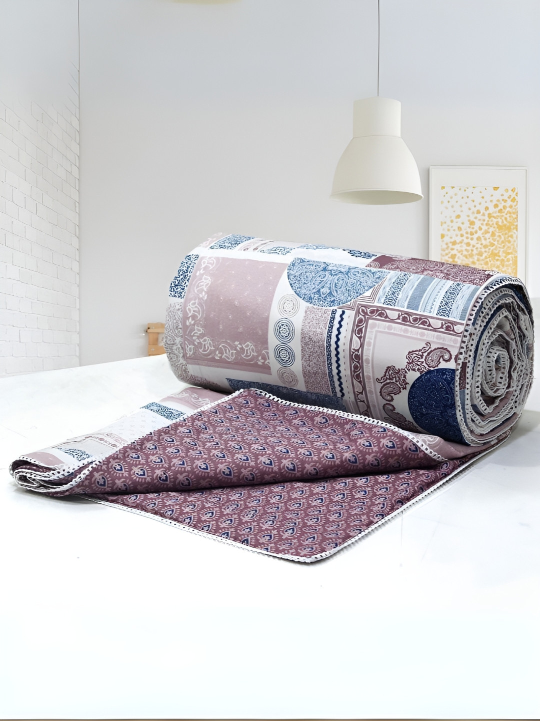 

Aurave Burgundy & Blue Abstract Cotton AC Room 150 GSM Double Bed Dohar