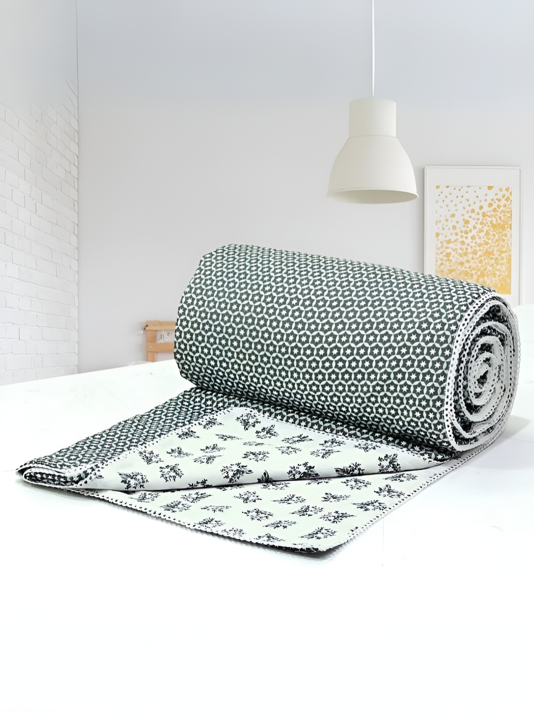 

Aurave Green & White Floral AC Room 150 GSM Single Bed Dohar