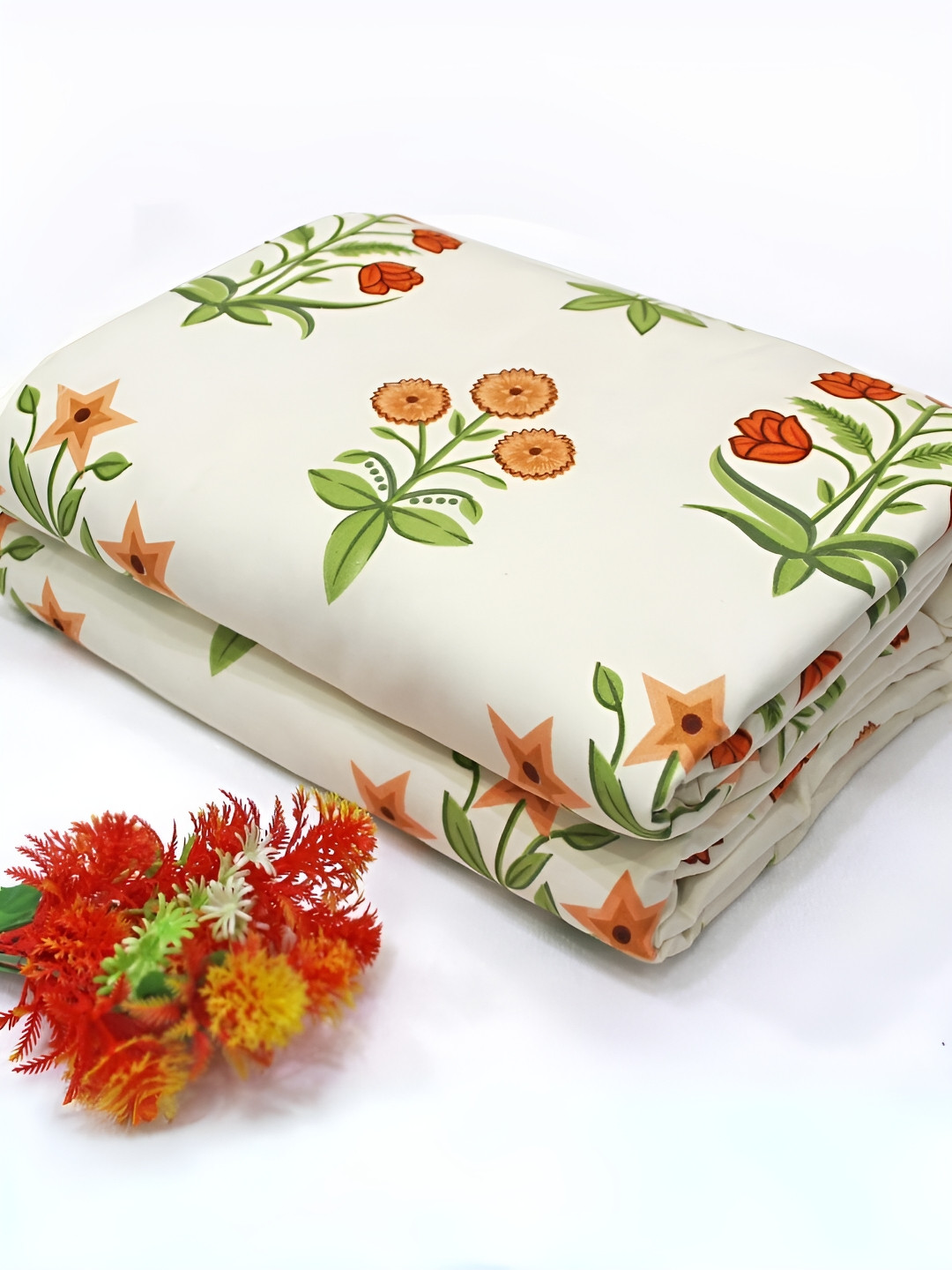 Aurave olivia Green Floral Microfiber Reversible Mild Winter 150 GSM Double Bed Dohar
