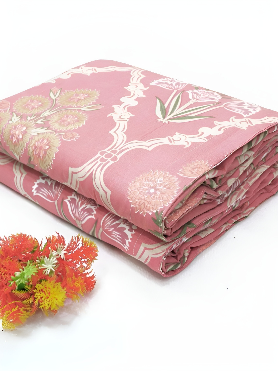 

Aurave Peach & Green Floral Reversible Microfiber Mild Winter 150 GSM Double Bed Dohar