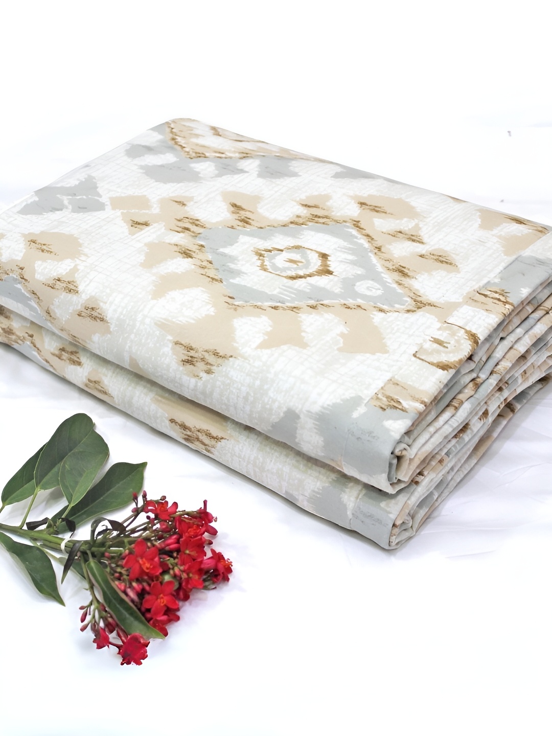 Aurave White & Beige Ethnic Motifs Microfiber Mild Winter 150 GSM Double Bed Dohar