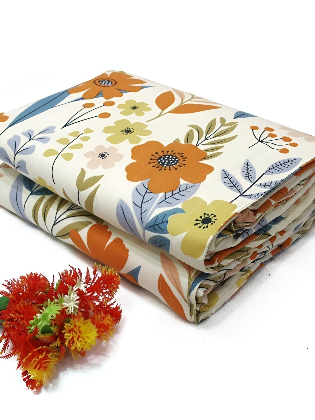 

Aurave Cream & Orange Floral Mild Winter 150 GSM Double Bed Dohar