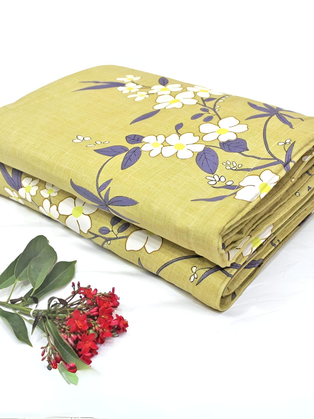 

Aurave Olive Green & White Floral Mild Winter 150 GSM Double Bed Dohar