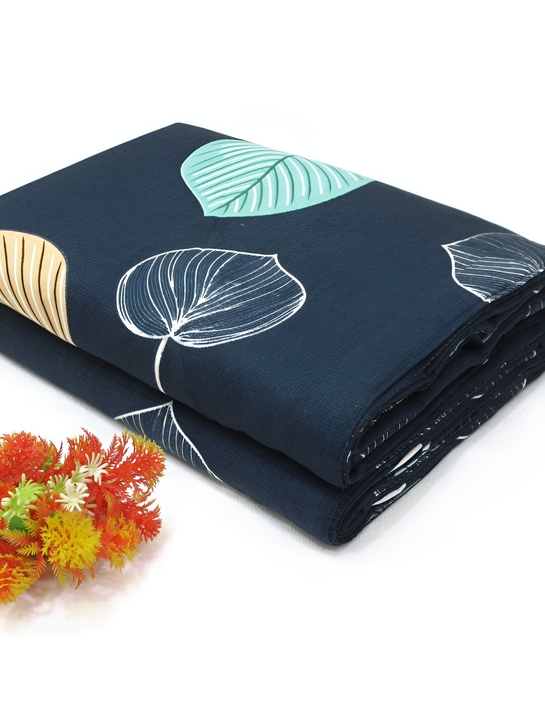 

Aurave Navy Blue & Beige Floral Microfiber Reversible Mild Winter 150 GSM Single Bed Dohar