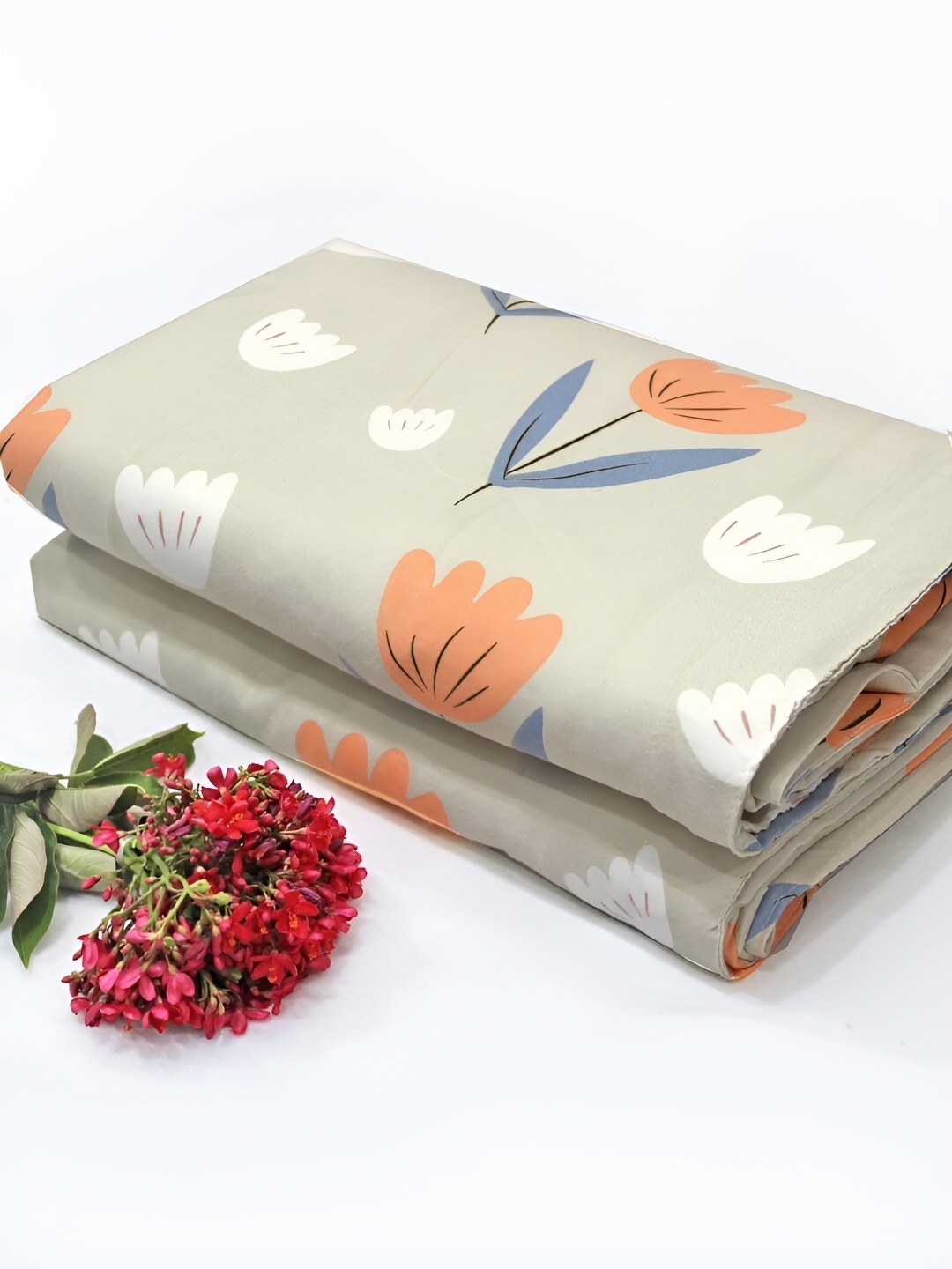 

Aurave Khaki & Orange Floral Mild Winter 150 GSM Double Bed Dohar