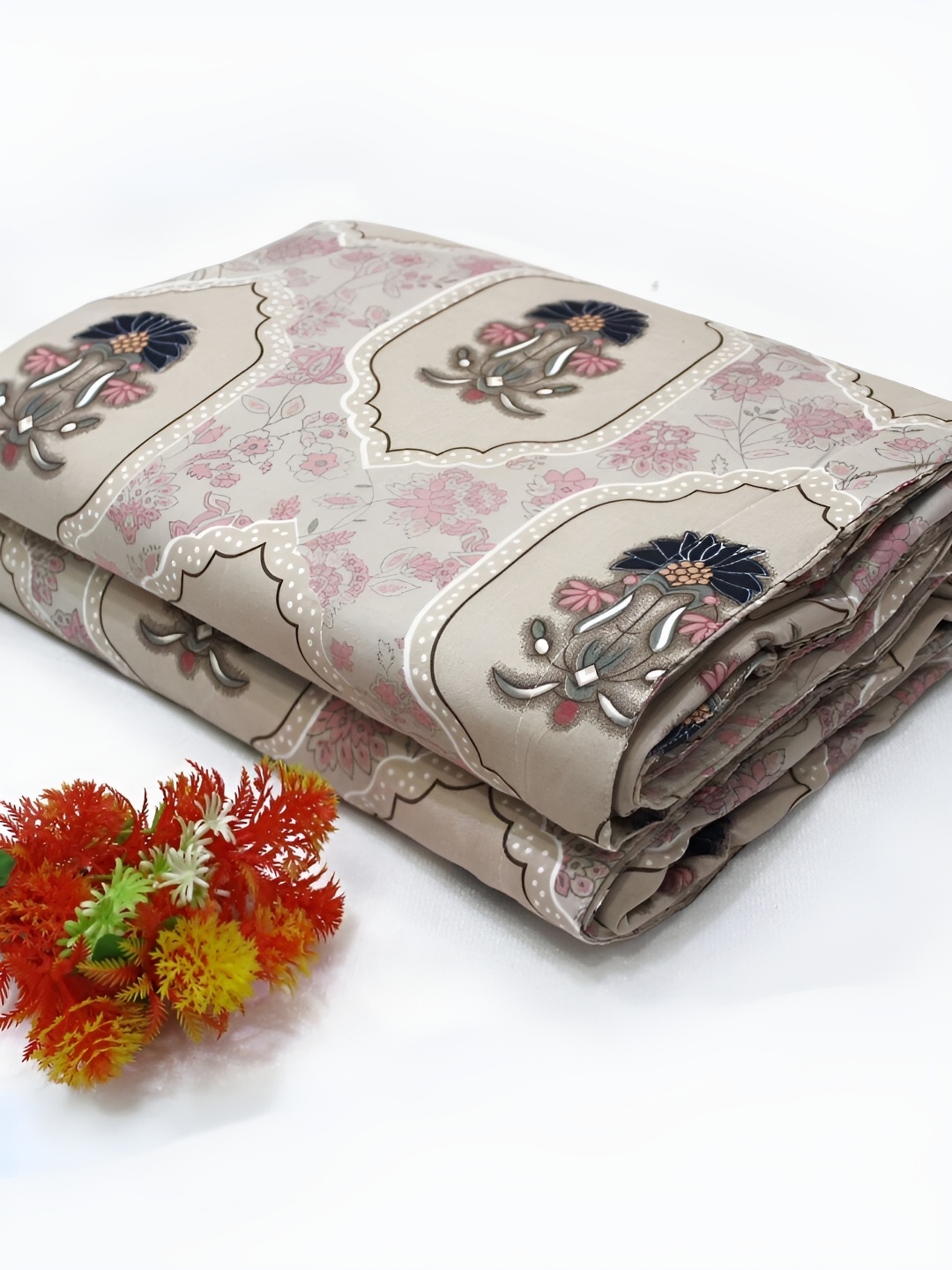 

Aurave Beige & Pink Floral Printed Microfiber Mild Winter 150 GSM Double Bed Dohar