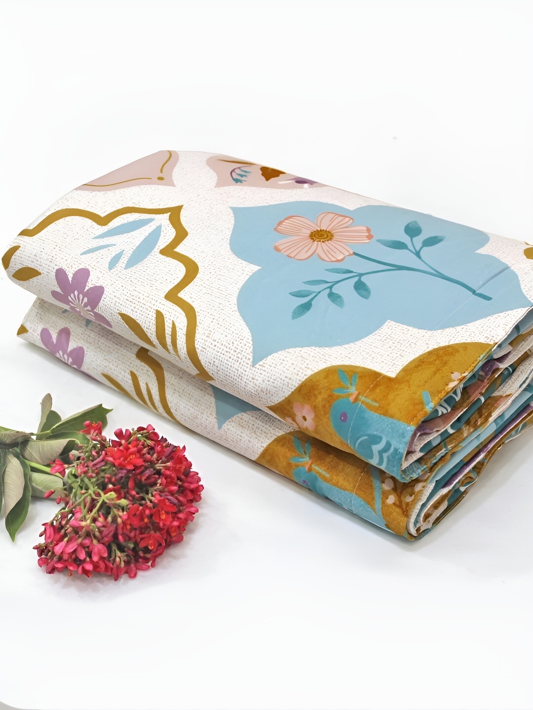 

Aurave White & Blue Floral Mild Winter 150 GSM Double Bed Dohar