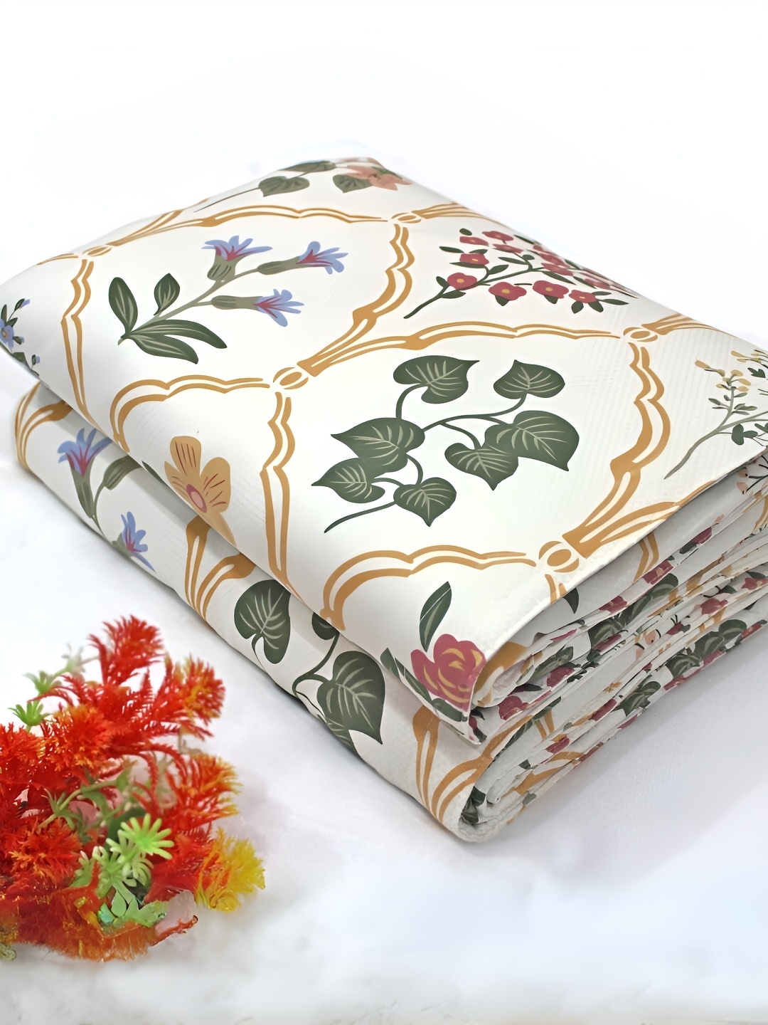 

Aurave White & Mustard Floral Mild Winter 150 GSM Single Bed Dohar