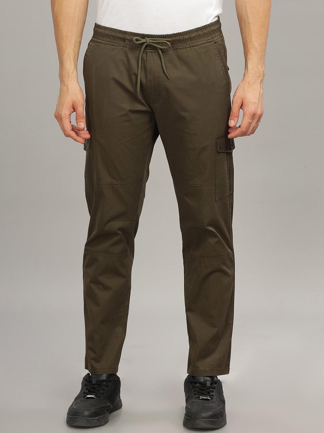 

PAUL STREET Men Smart Slim Fit Trousers, Olive