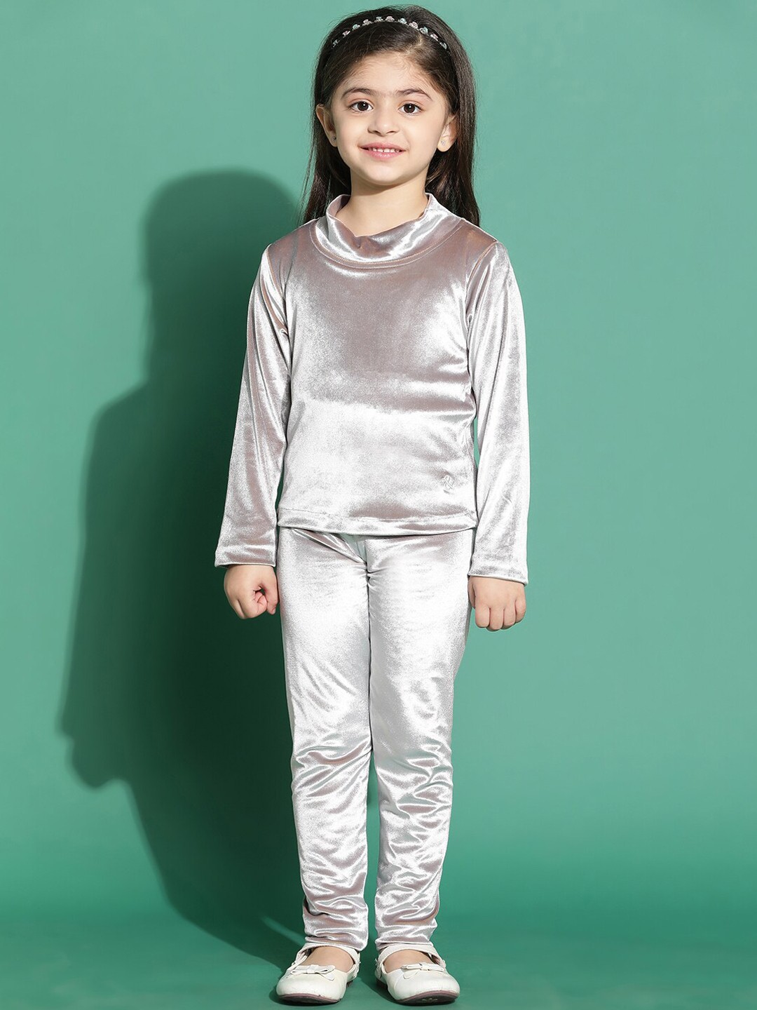 

TALES & STORIES Girls High Neck Top With Legging, Grey