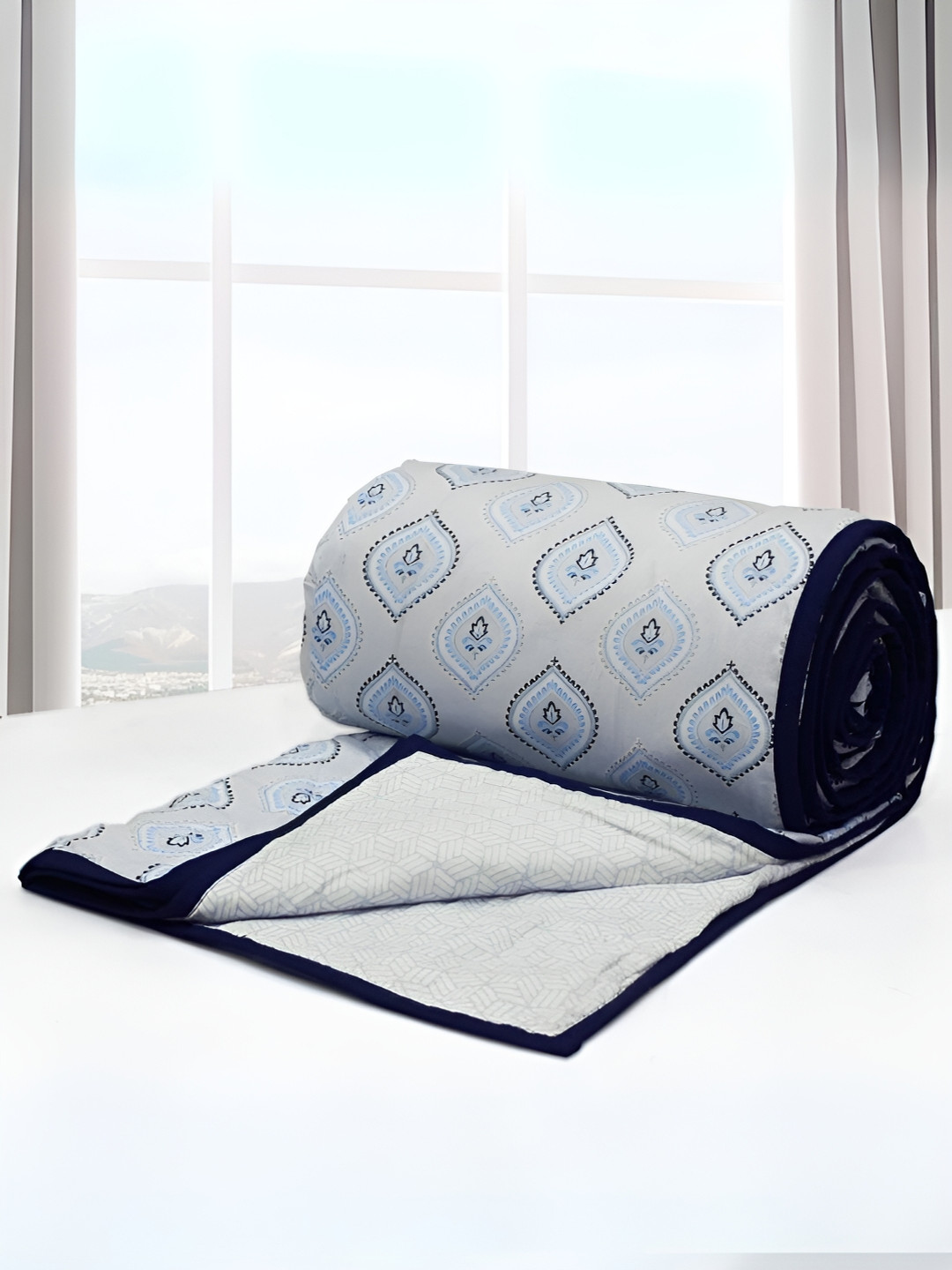 

Aurave Riva Blue & Grey Floral Cotton AC Room 150 GSM Double Bed Dohar