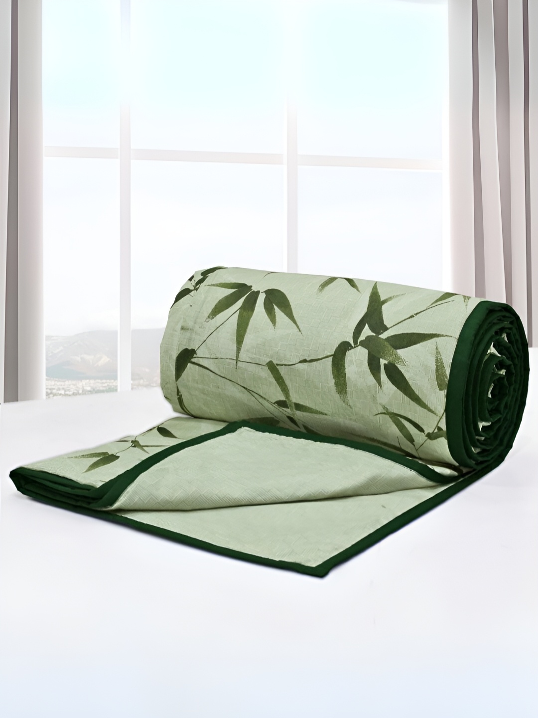 

Aurave riva Green & White Floral AC Room 150 GSM Cotton Double Bed Dohar