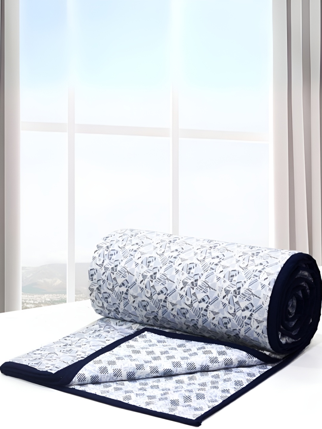 

Aurave Blue & White Floral AC Room 150 GSM Single Bed Dohar