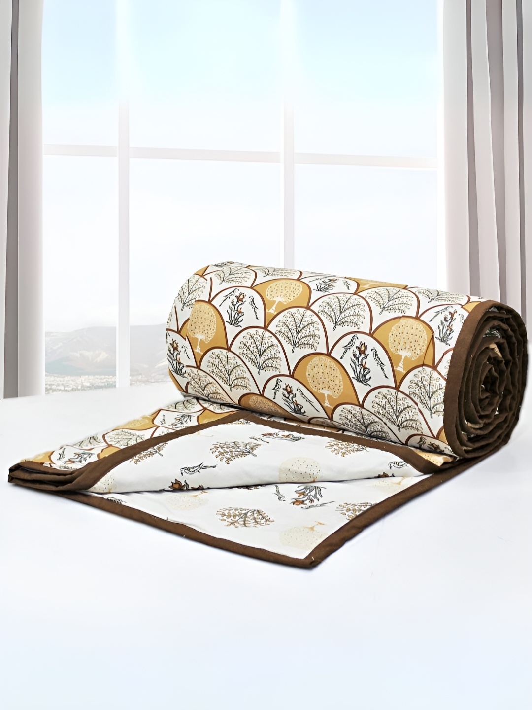 

Aurave Grey & Mustard Floral Cotton AC Room 150 GSM Single Bed Dohar