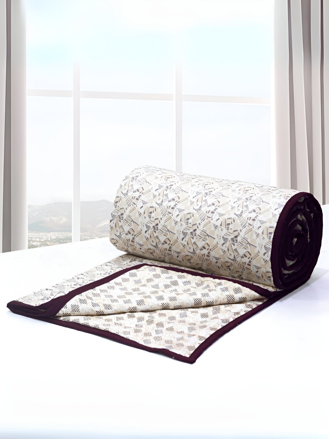 

Aurave Burgundy & Off White Floral Cotton AC Room 150 GSM Double Bed Dohar