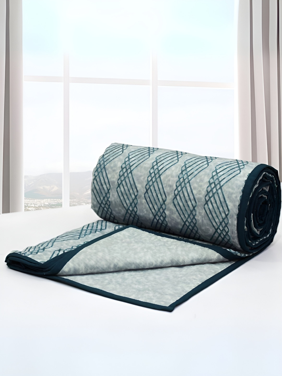 

Aurave Riva Blue & Off White Geometric Cotton AC Room 150 GSM Double Bed Dohar