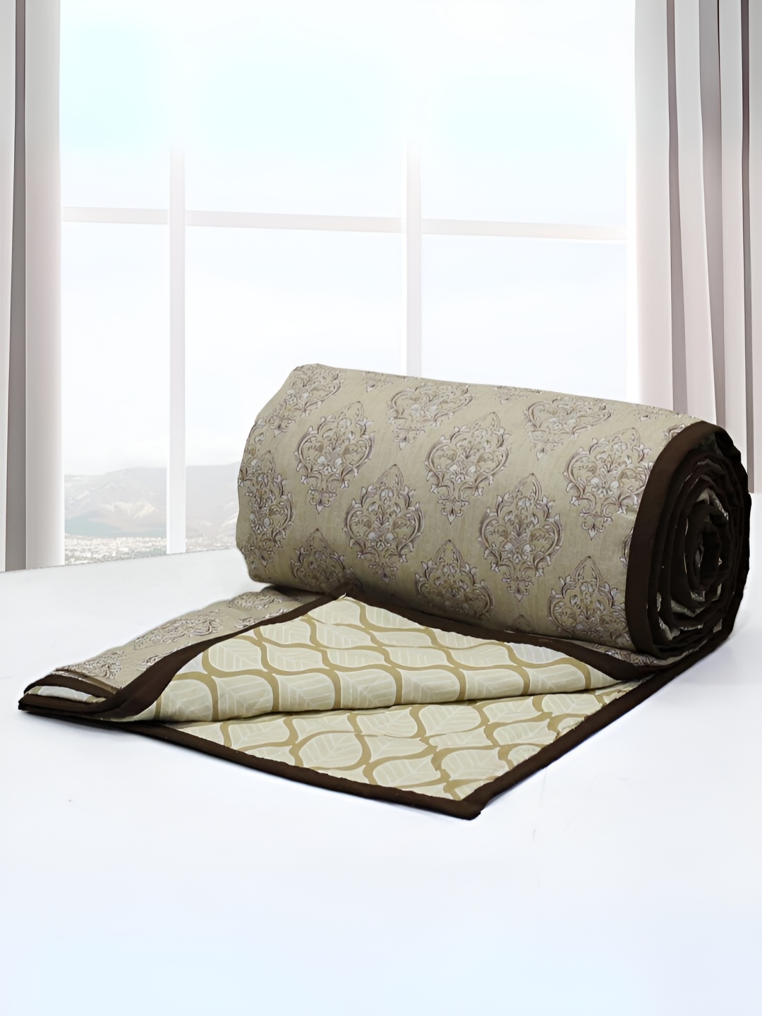 

Aurave Riva Brown & Beige Floral Cotton AC Room 150 GSM Double Bed Dohar