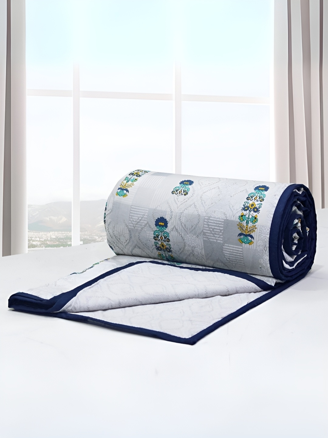 

Aurave riva Blue & Yellow Floral AC Room 150 GSM Cotton Double Bed Dohar
