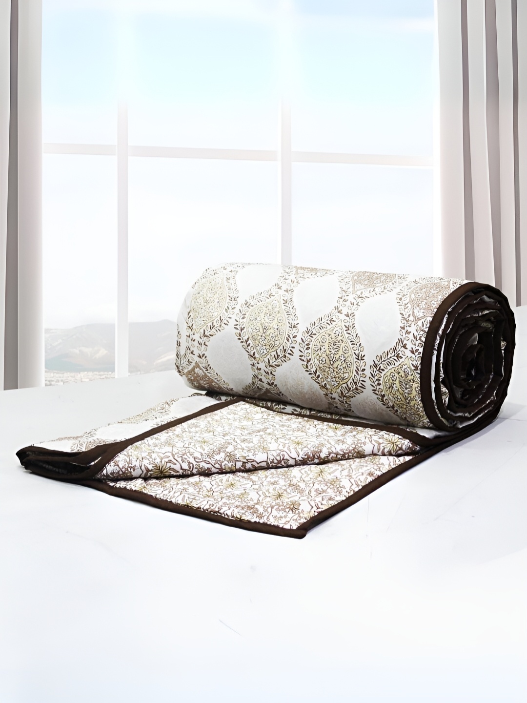 

Aurave Brown & White Ethnic Motifs Cotton AC Room 150 GSM Double Bed Dohar