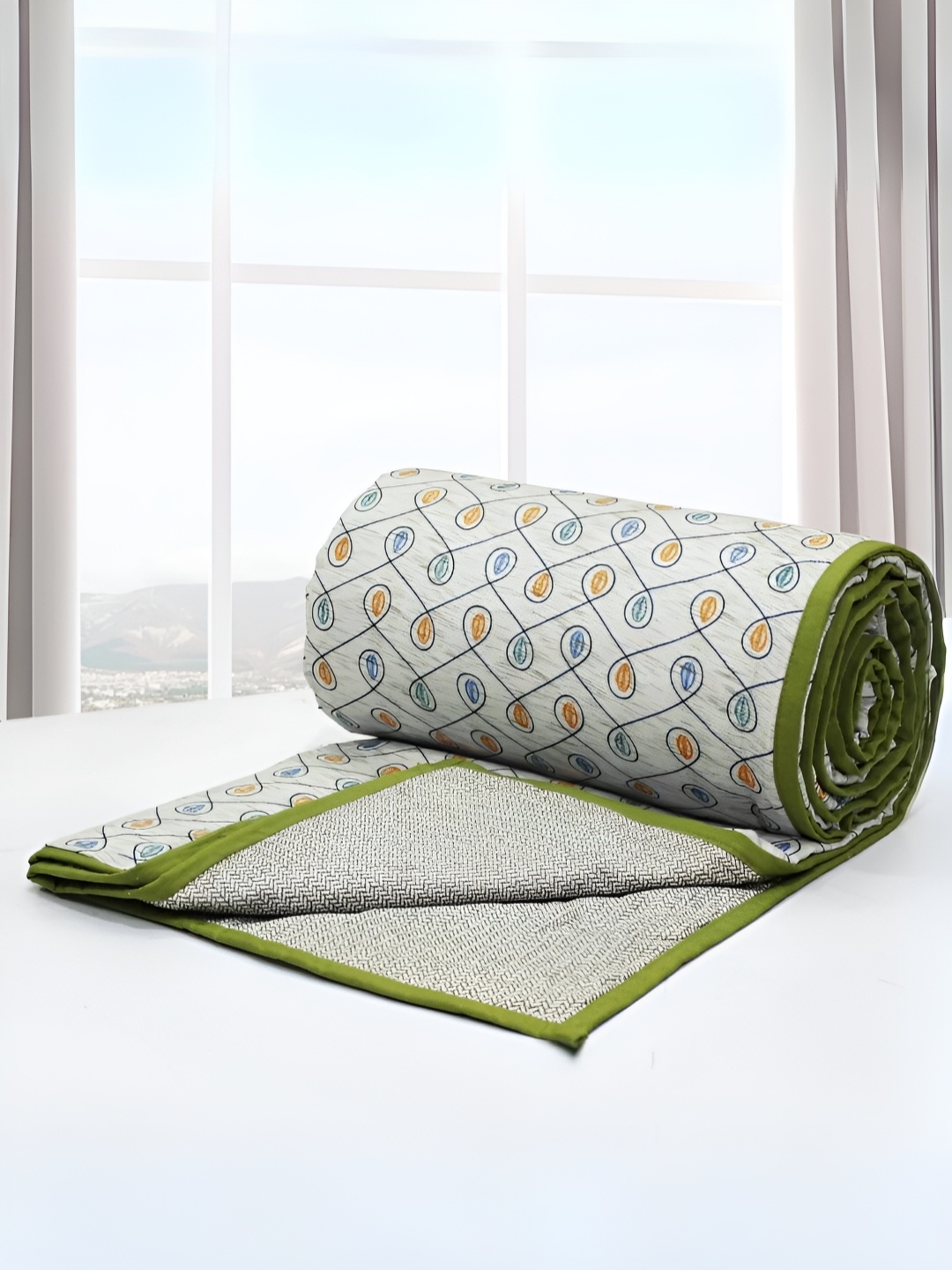 

Aurave Riva Green & Orange Floral AC Room Cotton 150 GSM Double Bed Dohar