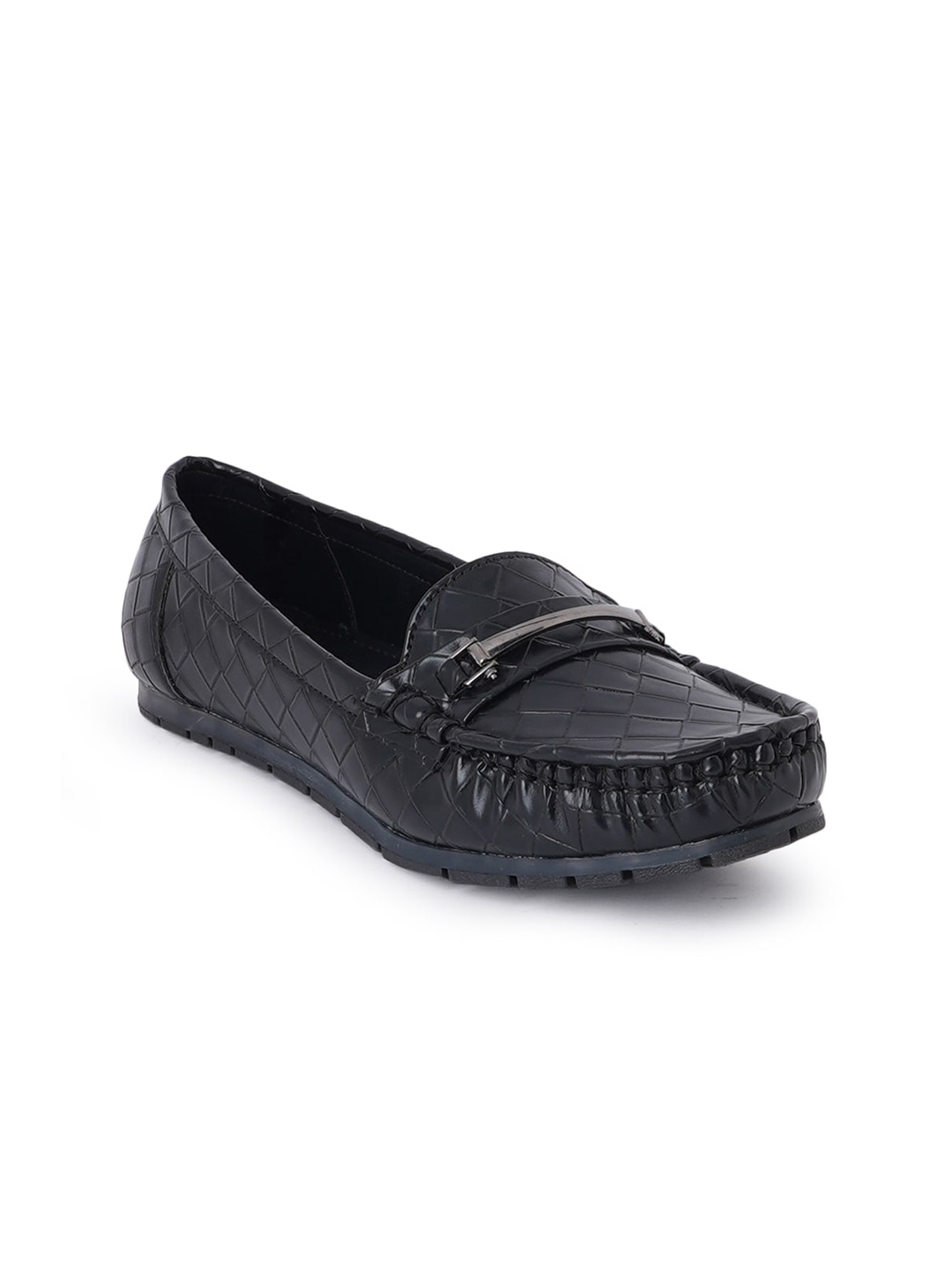 

SCENTRA Women Textured Horsebit Loafers, Black