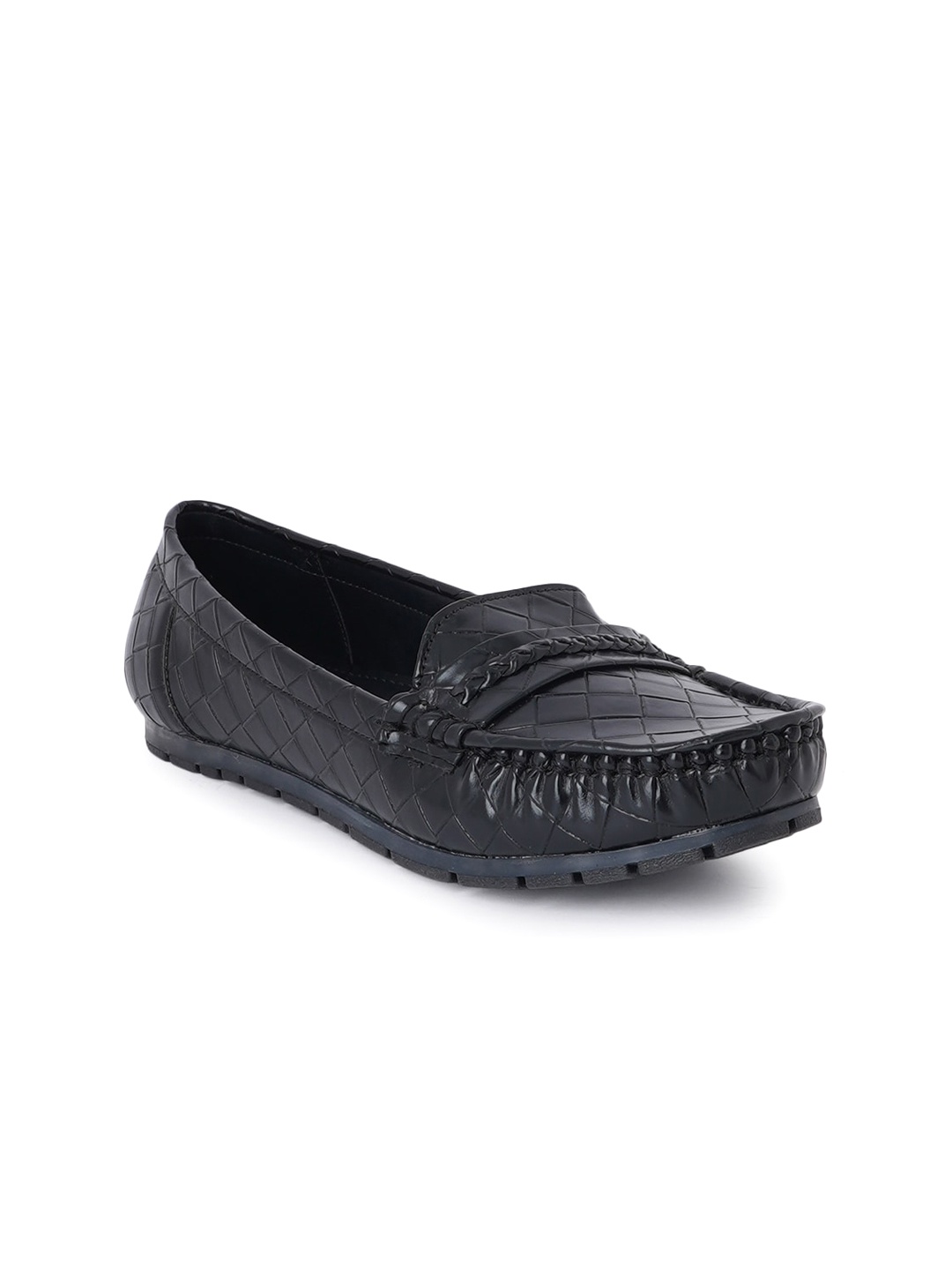 

SCENTRA Women Textured Penny Loafers, Black