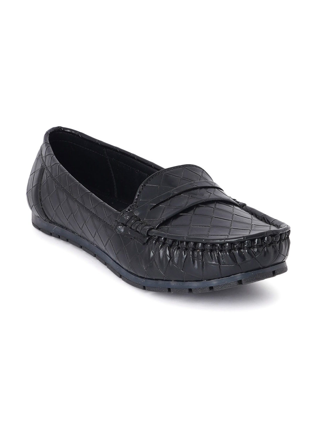 

SCENTRA Women Textured Penny Loafers, Black