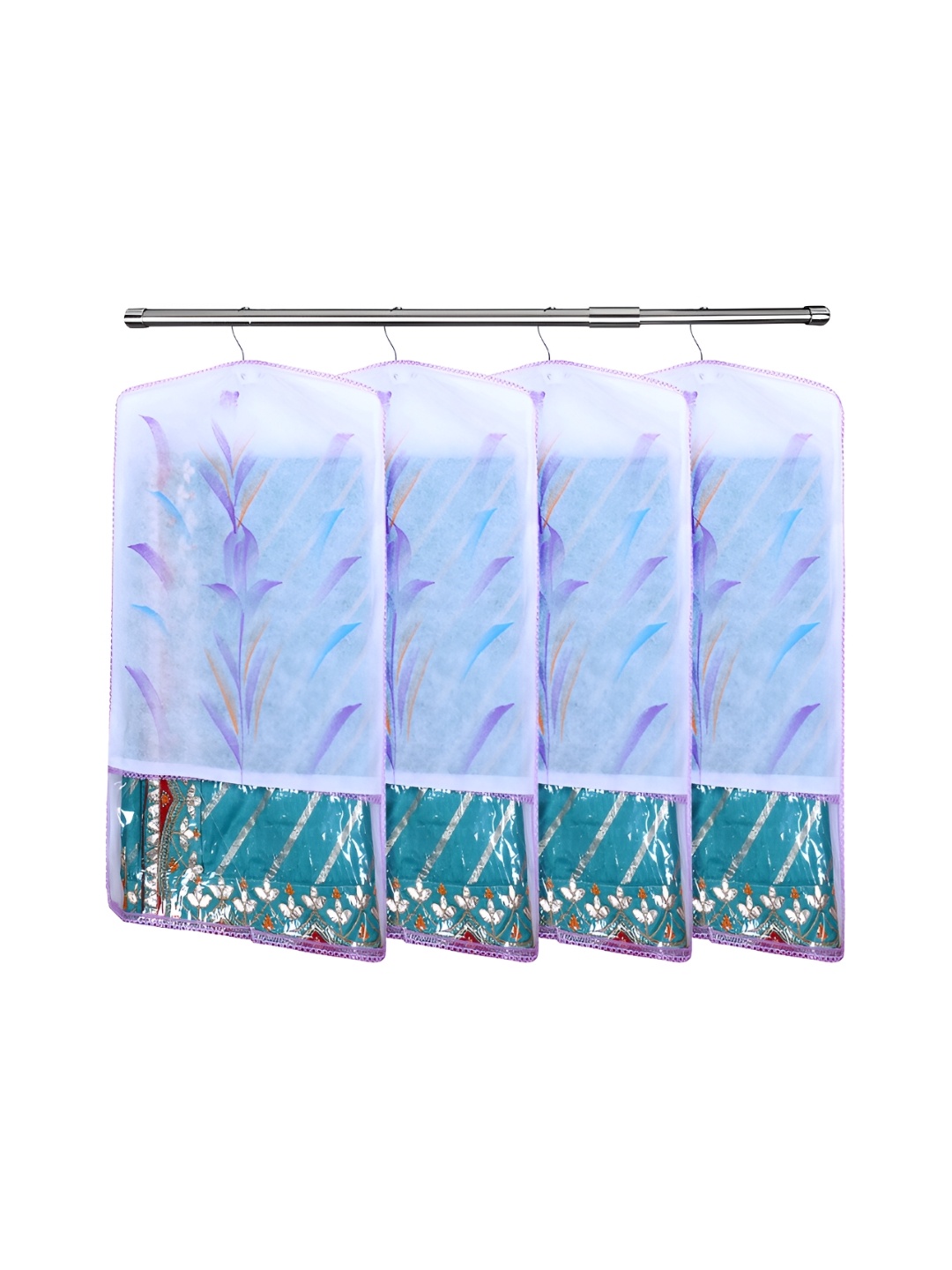 

Kuber Industries Purple 3 Pieces Brush Painting Hanging Foldable Saree Covers