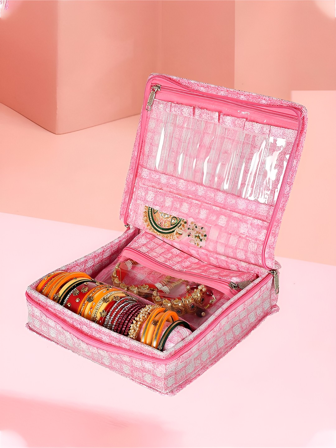 

Kuber Industries Pink & White Regular Jewellery Organiser Organisers