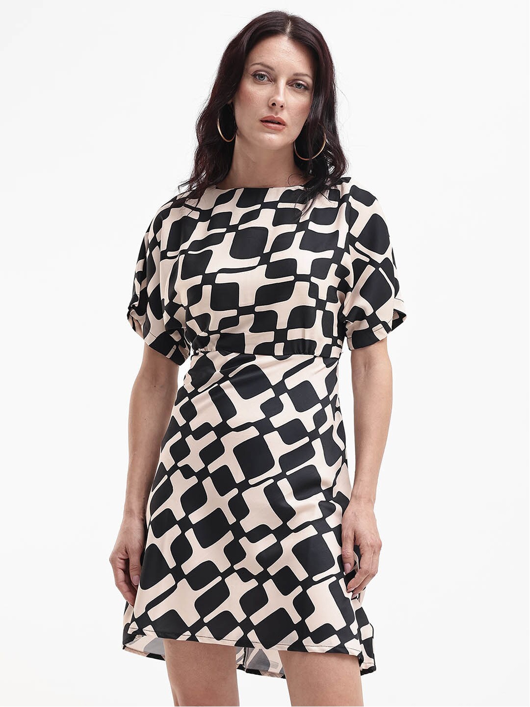 

RAREISM Women Black Printed A-Line Cotton Dress