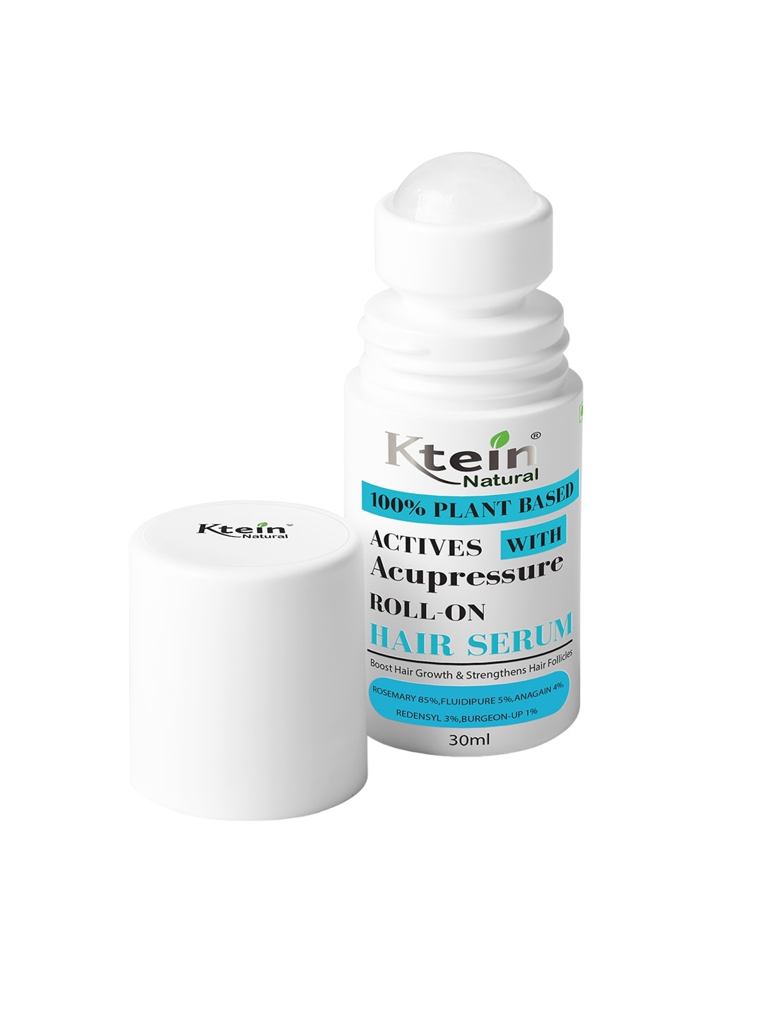 

Ktein 100% Plant-Based Actives with Acupressure Roll-On Hair Serum - 30ml, White