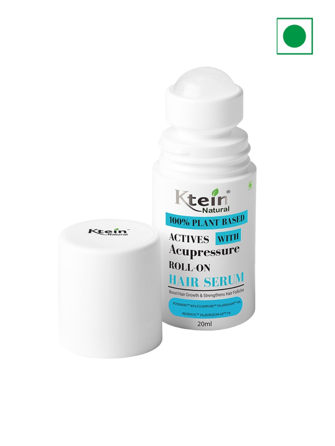 

Ktein 100% Plant-Based Actives with Acupressure Roll-On Hair Serum - 20ml, White