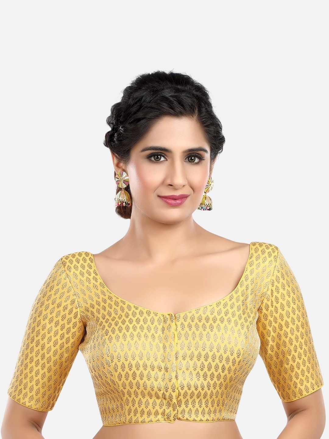 

Biyu Printed Brocade Saree Blouse, Yellow