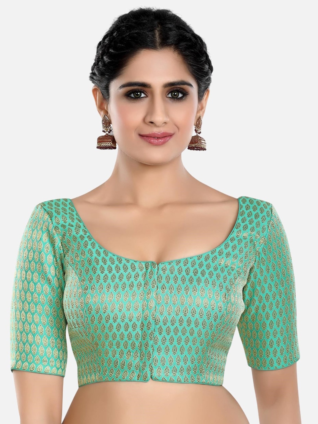 

Biyu Printed Brocade Saree Blouse, Green