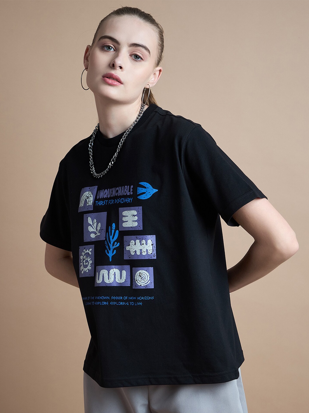 

The Roadster Lifestyle Co Black & Blue Graphic Printed Boxy-Fit Tshirt